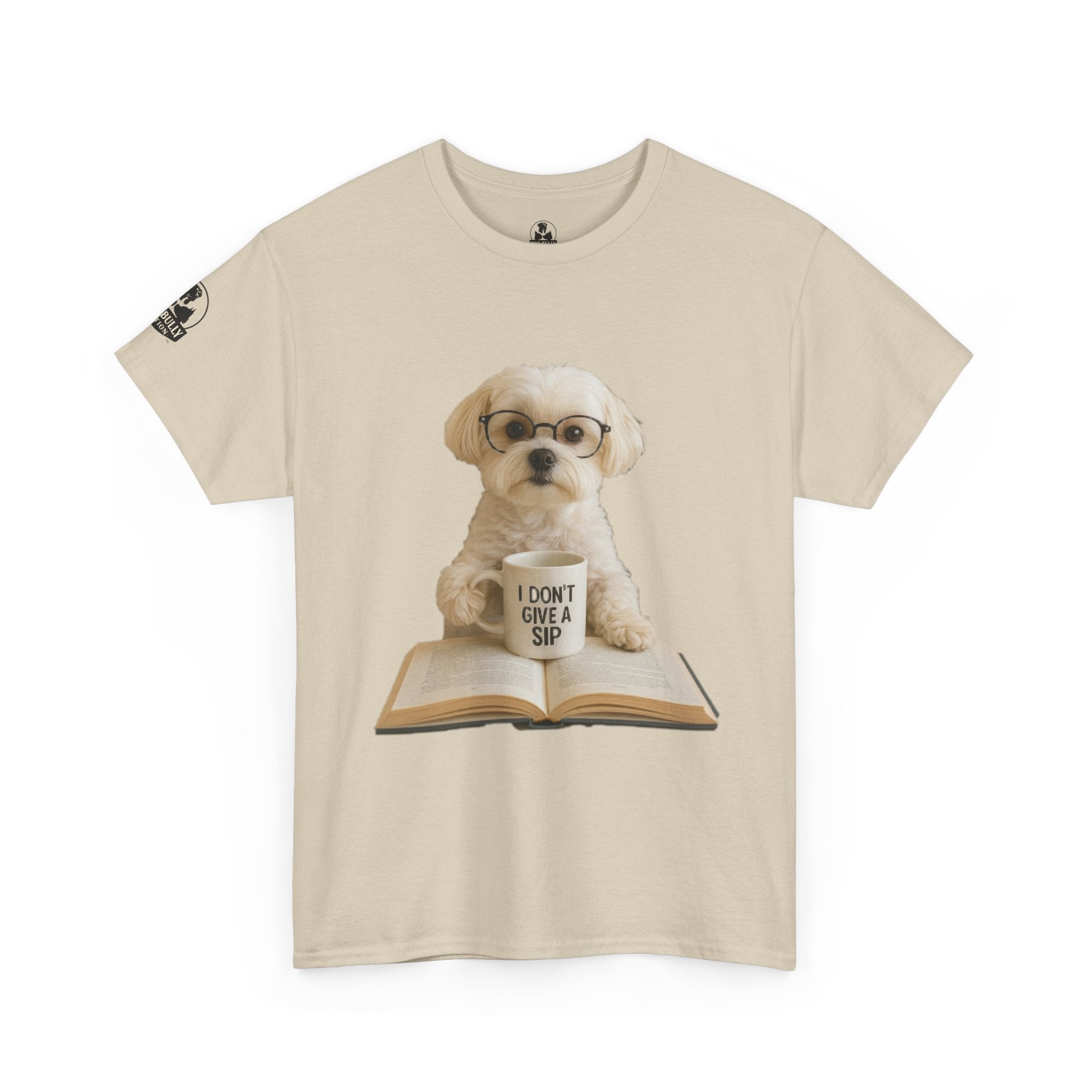 Funny Maltese Dog T-Shirt, Coffee Lover Shirt, Book Lover Gift, Cute Dog Graphic Tee, I Don’t Give A Sip, WhimsyWear™ Unbothered™