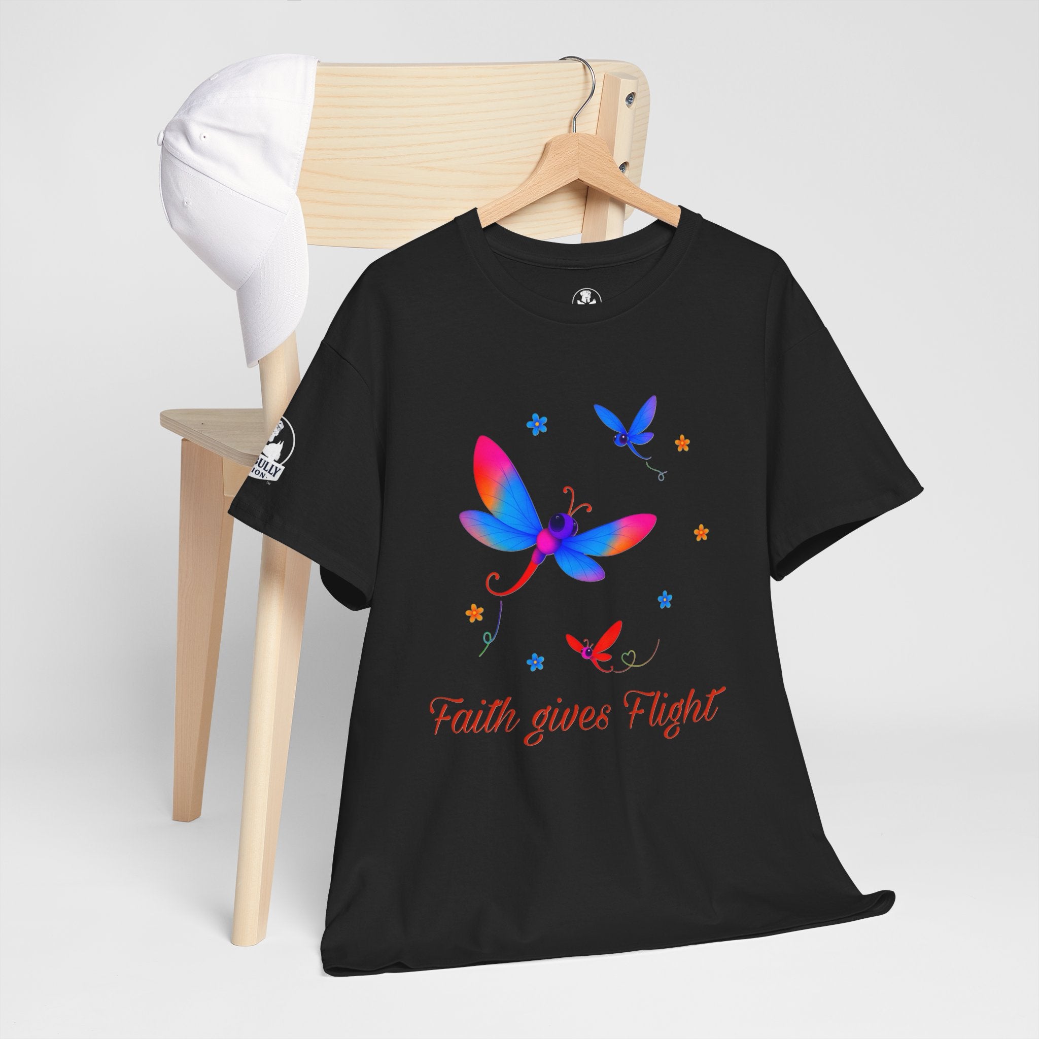 Faith Gives Flight Shirt, Inspirational Dragonfly Tee, Positive Message T-Shirt, Colorful Dragonfly Shirt, Faith and Hope Gift, Unisex Cotton Tee