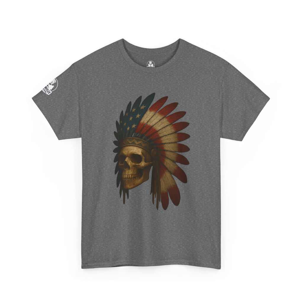 Native American Skull T-Shirt | Legacy™ | Indigenous Heritage Graphic Tee, Warrior Spirit Shirt, Urban Edge Unisex Crew Neck Cotton Tee