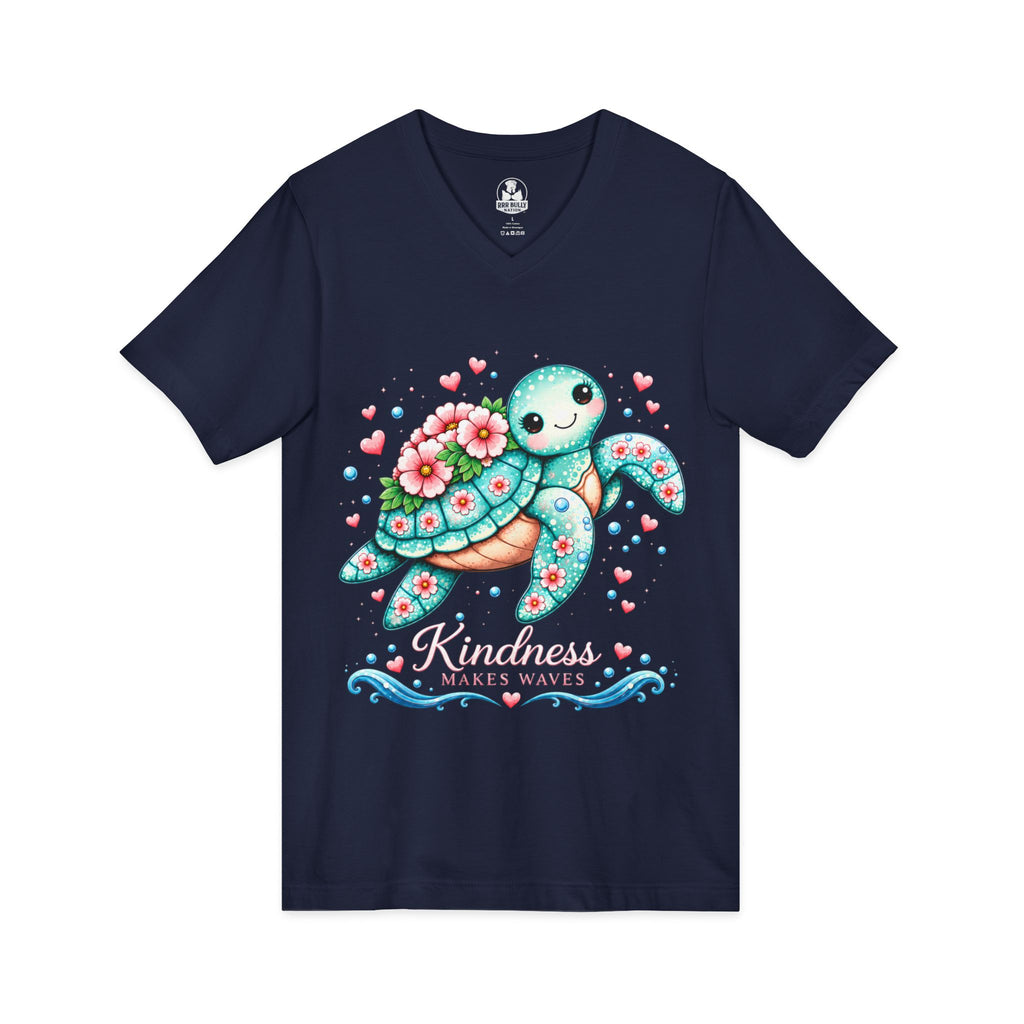 WhimsyWear™ Kindness Makes Waves Sea Turtle V-Neck Graphic Tee