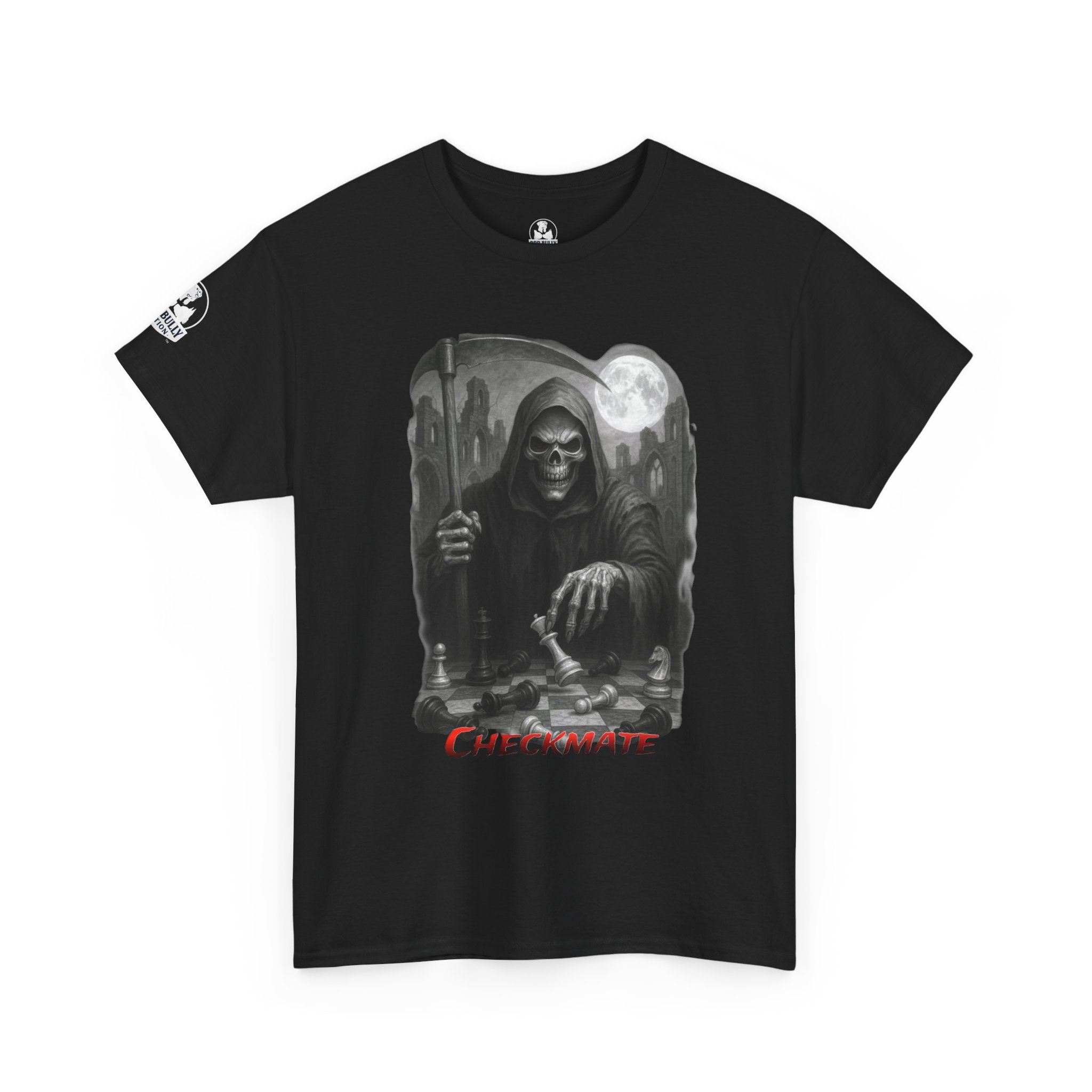Grim Reaper Checkmate T-Shirt, Gothic Chess Graphic Tee, Dark Streetwear Shirt, Skull and Chessboard Apparel, Urban Edge™ Checkmate
