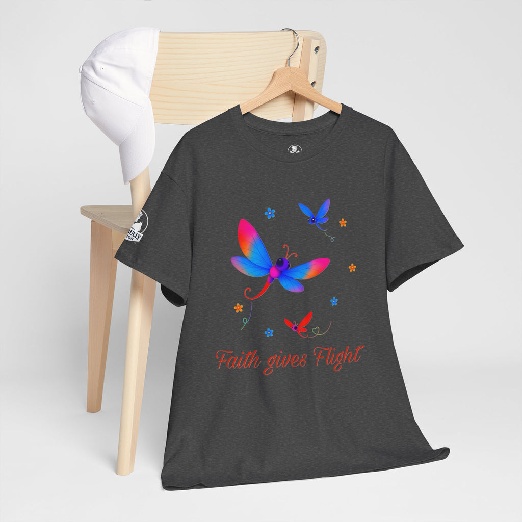 Faith Gives Flight Shirt, Inspirational Dragonfly Tee, Positive Message T-Shirt, Colorful Dragonfly Shirt, Faith and Hope Gift, Unisex Cotton Tee