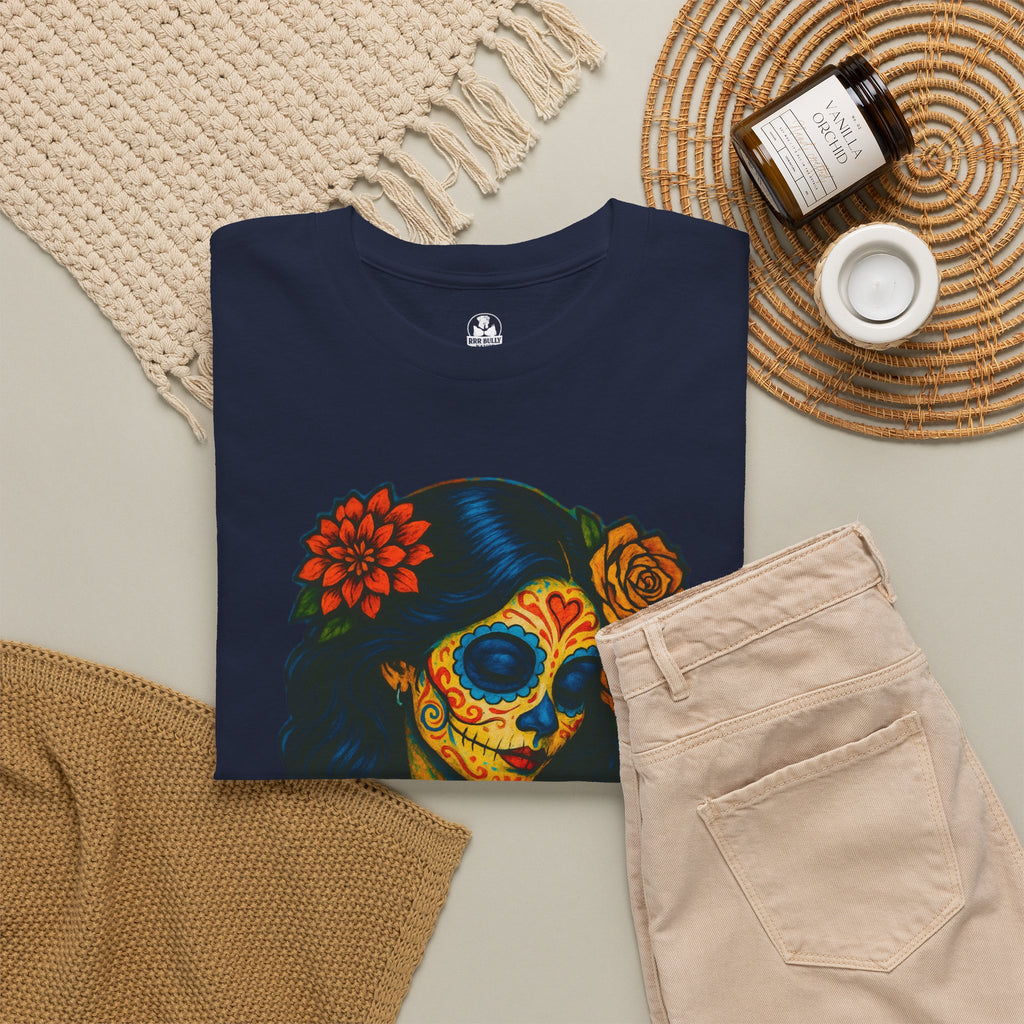 Sugar Skull Woman Shirt, Day of the Dead Graphic Tee, Colorful Skull Art Shirt, Dia de los Muertos Gift, Gothic Art T-Shirt, Unisex Cotton Tee
