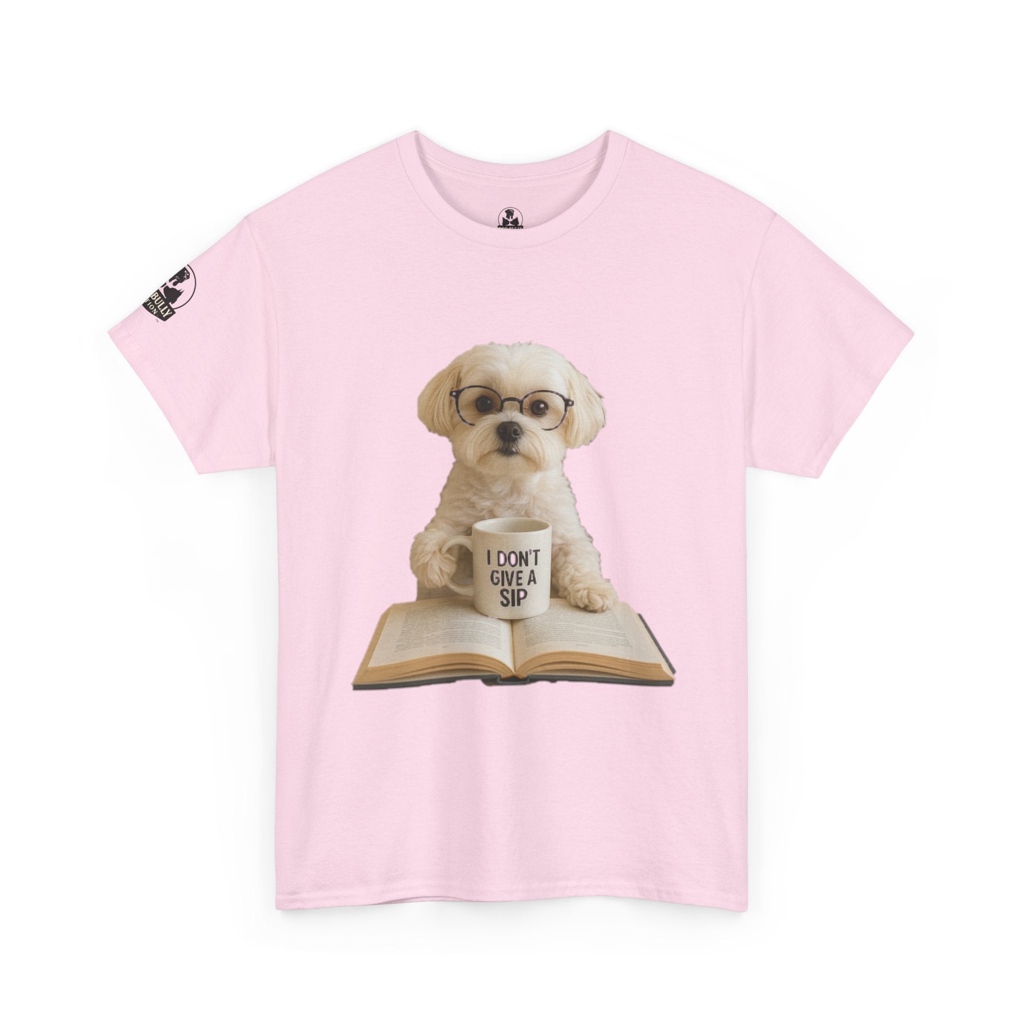 Funny Maltese Dog T-Shirt, Coffee Lover Shirt, Book Lover Gift, Cute Dog Graphic Tee, I Don’t Give A Sip, WhimsyWear™ Unbothered™