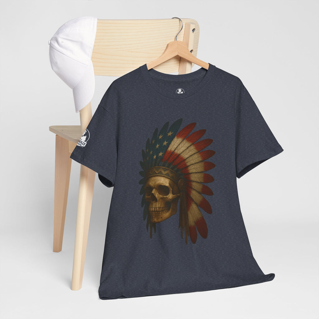 Native American Skull T-Shirt | Legacy™ | Indigenous Heritage Graphic Tee, Warrior Spirit Shirt, Urban Edge Unisex Crew Neck Cotton Tee