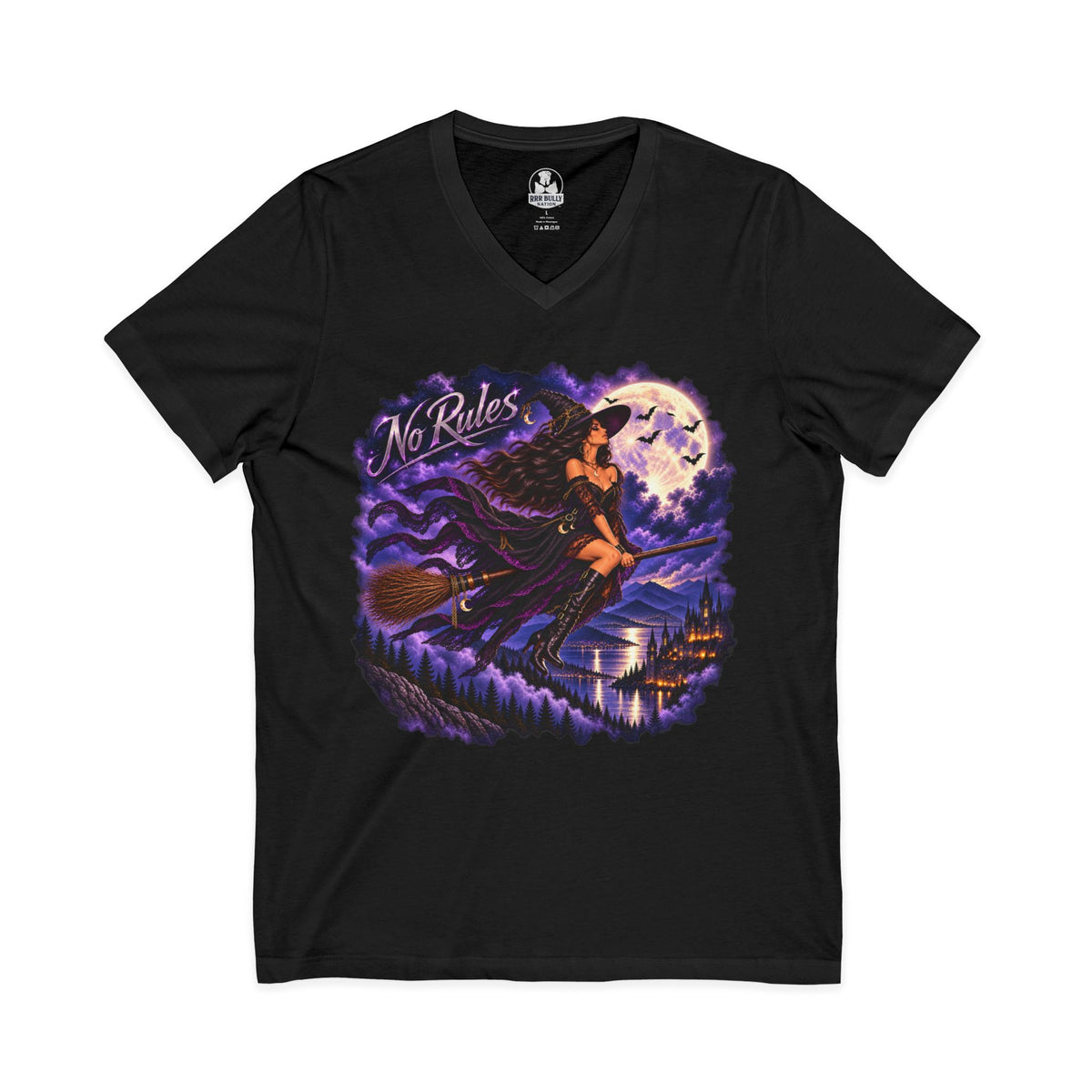 Mystic Witch No Rules Women’s V Neck Gothic Halloween T Shirt