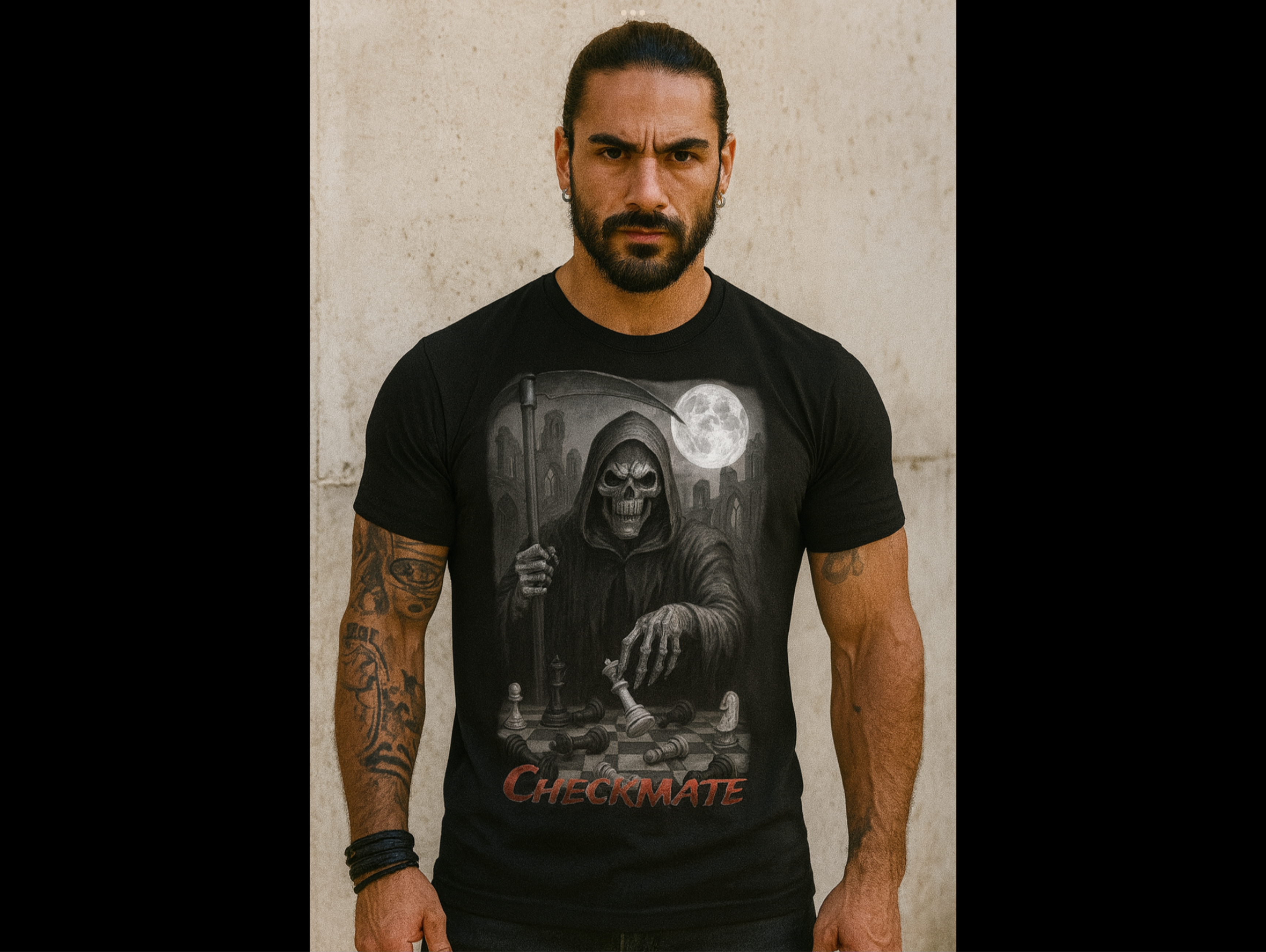 Grim Reaper Checkmate T-Shirt, Gothic Chess Graphic Tee, Dark Streetwear Shirt, Skull and Chessboard Apparel, Urban Edge™ Checkmate