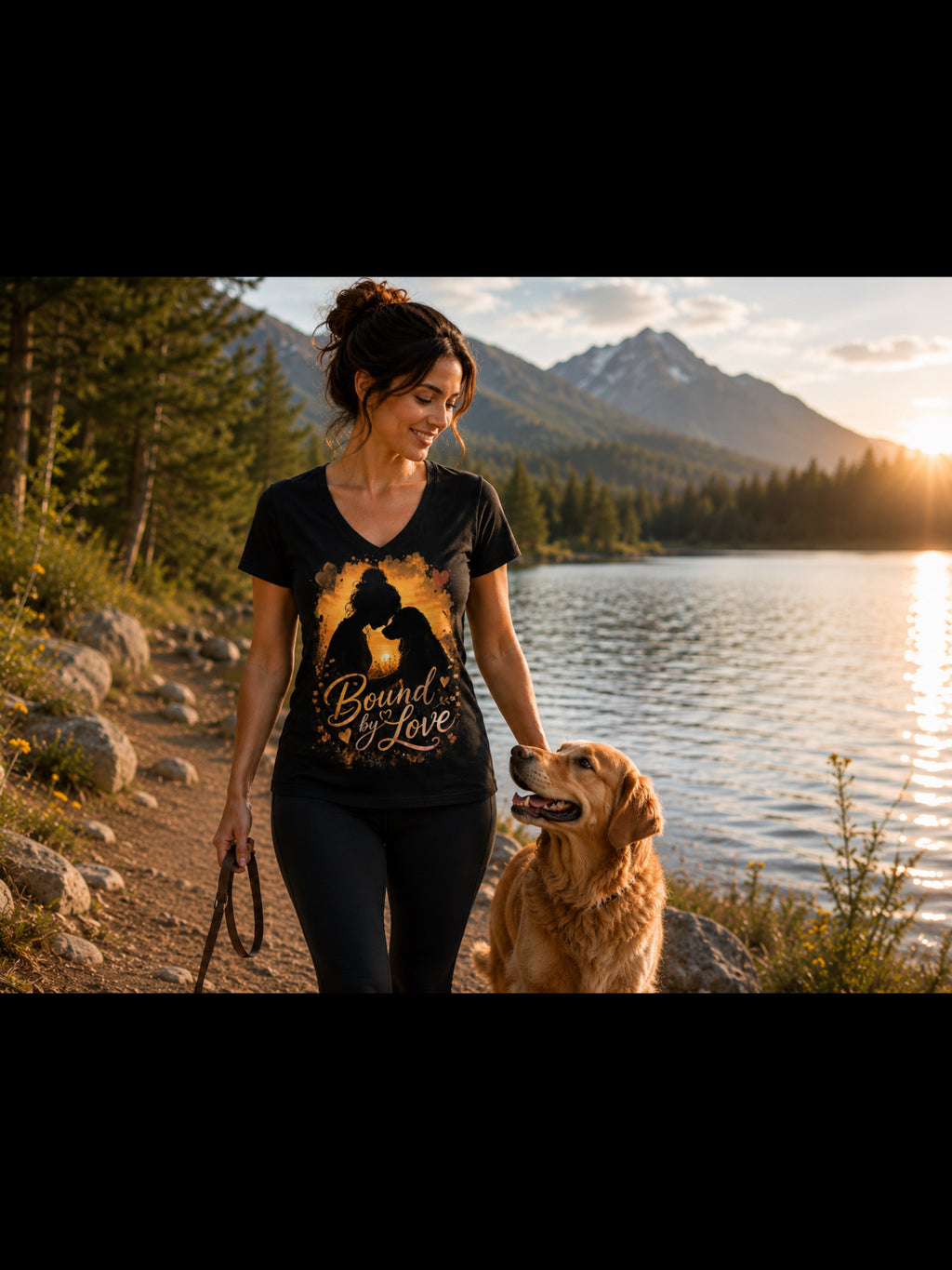 Bound by Love Dog Lover Sunset Silhouette V-Neck T-Shirt