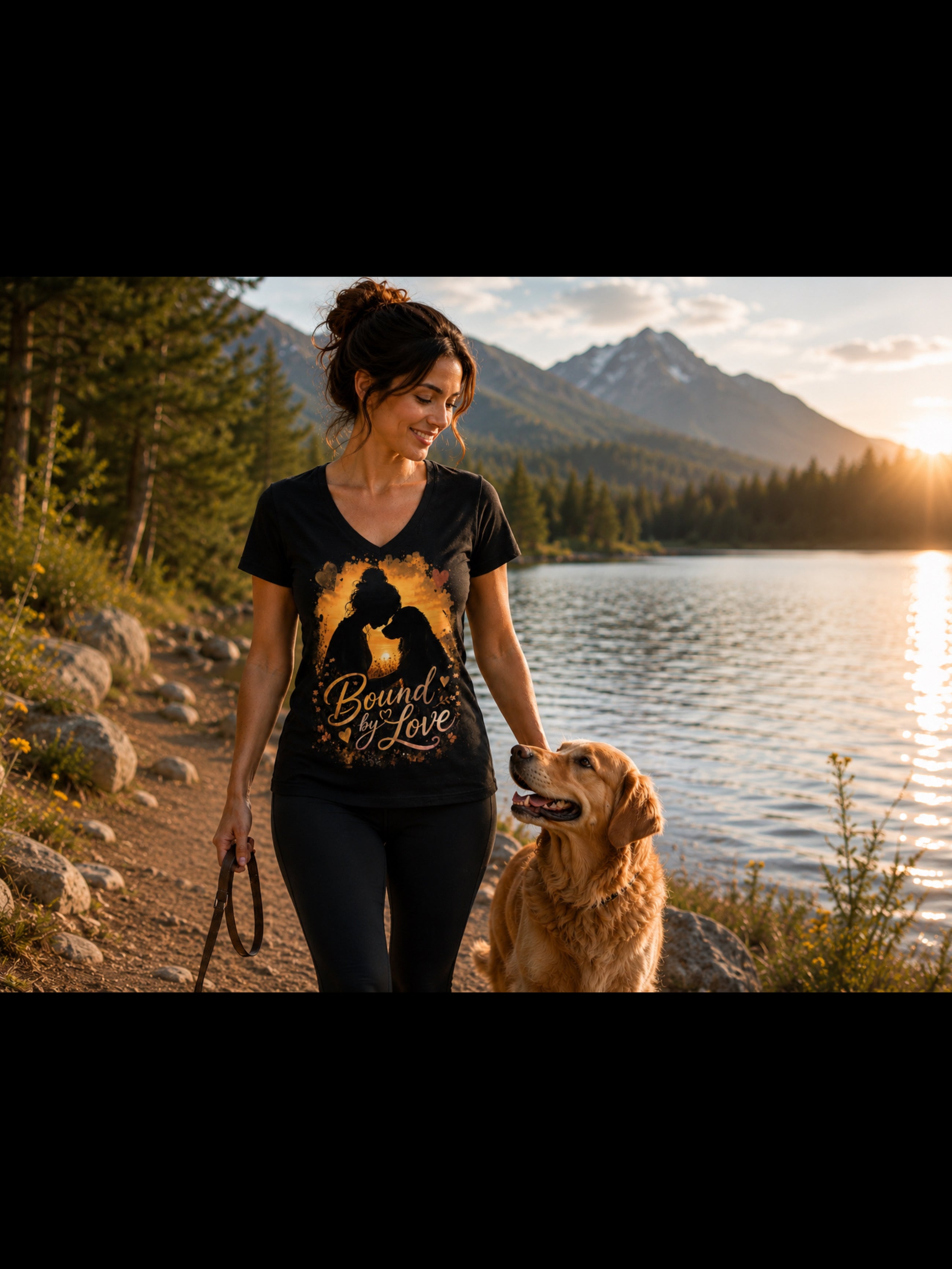 Bound by Love Dog Lover Sunset Silhouette V-Neck T-Shirt