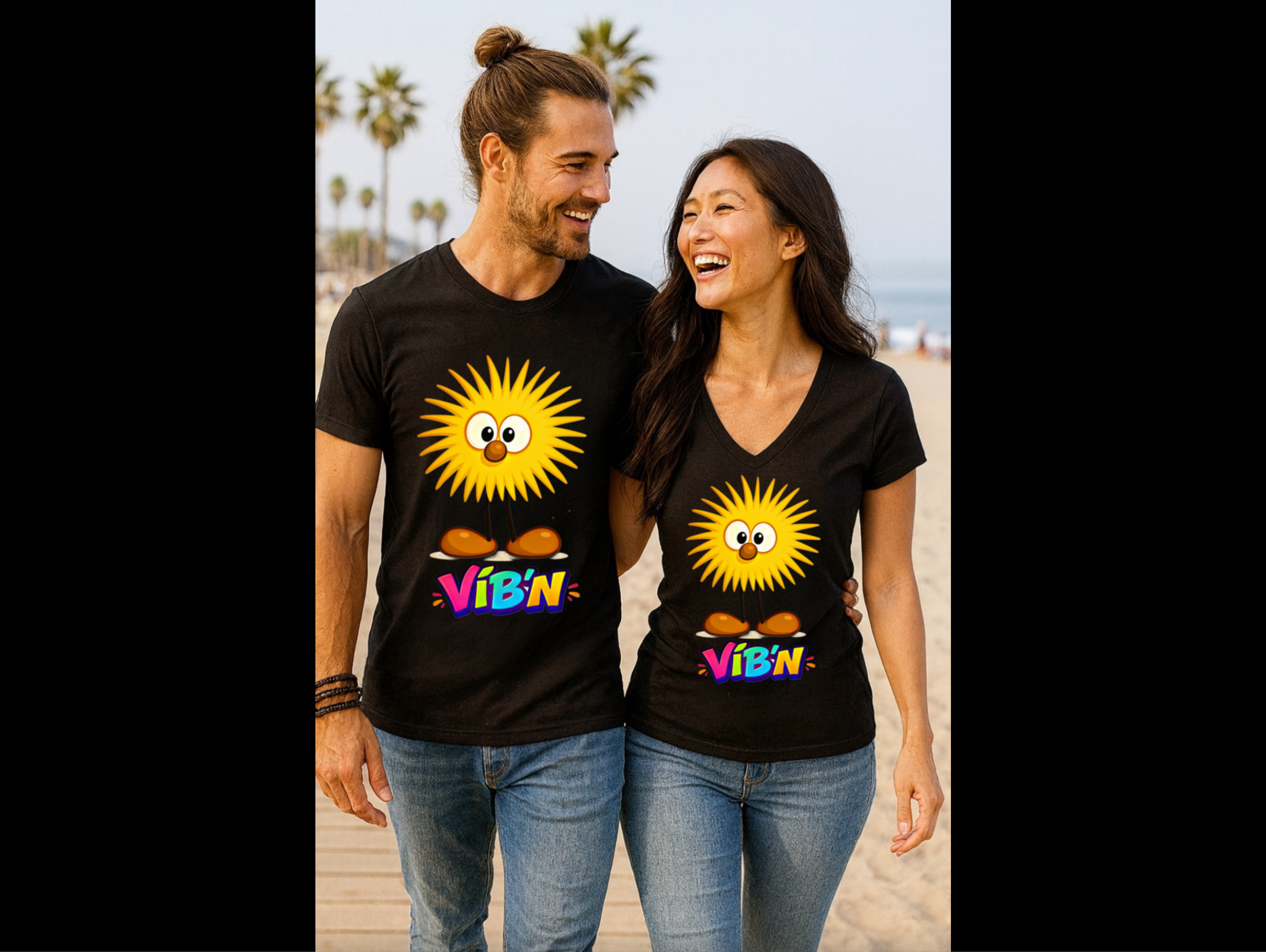 Vib’n IG-Man Women’s V-Neck Shirt, WhimsyWear Graphic Tee, Funny Cartoon Character V-Neck, Happy Vibes Women’s Tee, Positive Energy Shirt