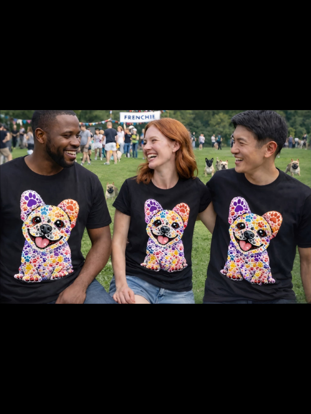 French Bulldog Paw Print Shirt, Frenchie Gift, French Bulldog Dog Lover Tee, Colorful Paw Print Dog Shirt, Frenchie Owner Gift, Unisex Cotton Tee