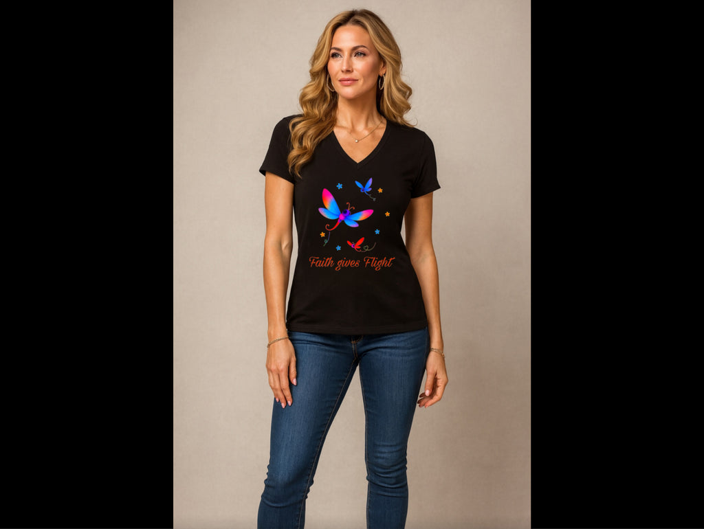 Faith Gives Flight Shirt, Inspirational Dragonfly Tee, Positive Message T-Shirt, Colorful Dragonfly Shirt, Faith and Hope Gift, Unisex Cotton Tee