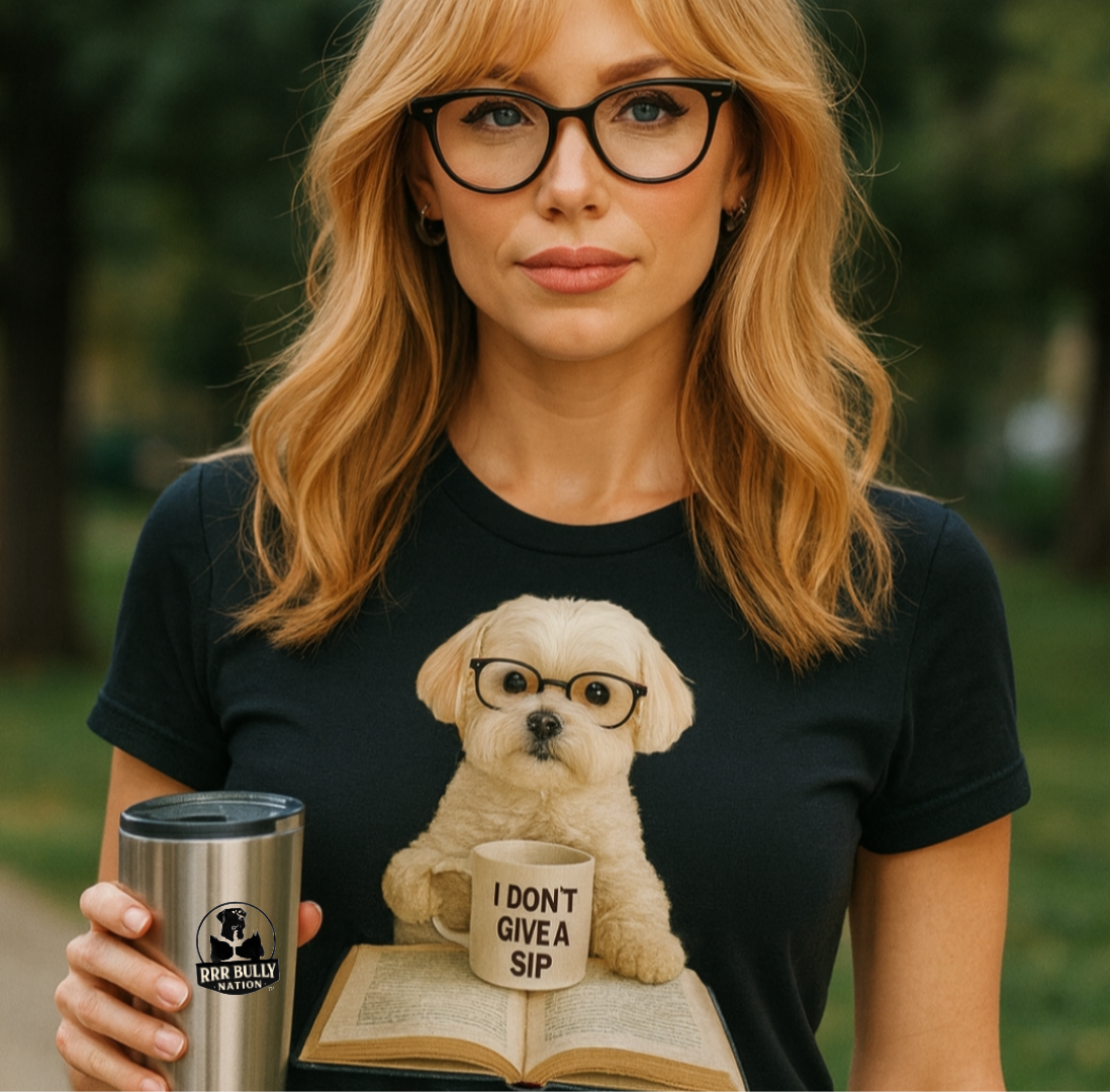 Funny Maltese Dog T-Shirt, Coffee Lover Shirt, Book Lover Gift, Cute Dog Graphic Tee, I Don’t Give A Sip, WhimsyWear™ Unbothered™