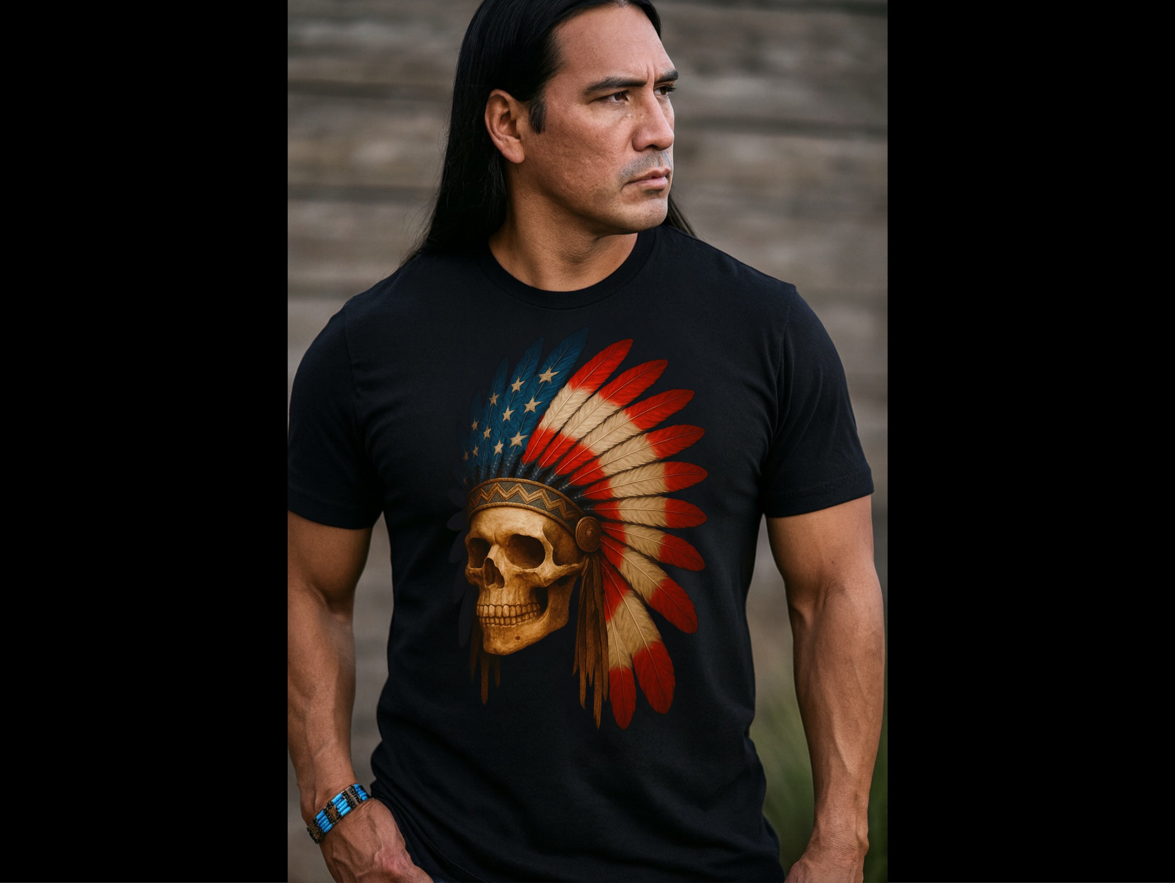 Native American Skull T-Shirt | Legacy™ | Indigenous Heritage Graphic Tee, Warrior Spirit Shirt, Urban Edge Unisex Crew Neck Cotton Tee