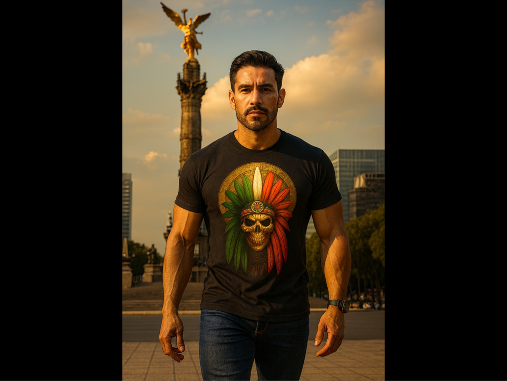 Eternal Empire T-Shirt | Aztec Warrior Skull Graphic Tee | Mexican Heritage Streetwear Shirt | Indigenous Inspired Graphic Apparel | Urban Edge™