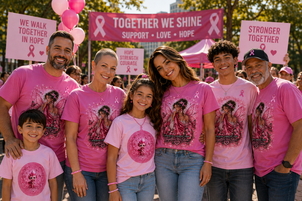 PetalWisp Together We Shine Breast Cancer Awareness Graphic Tee