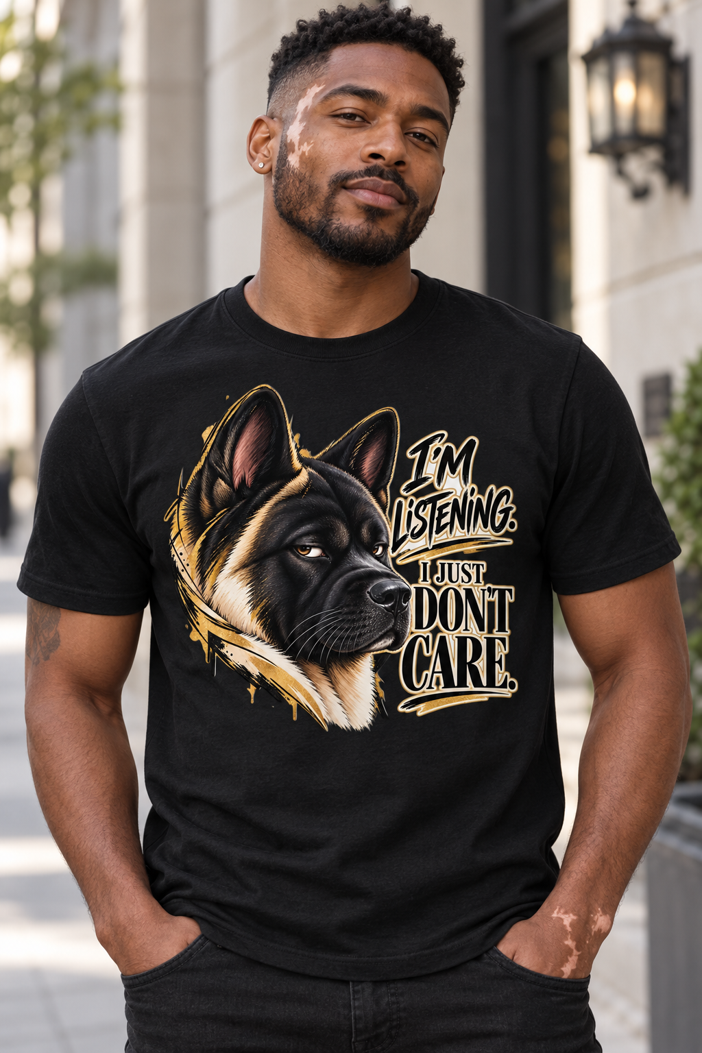 Akita I’m Listening I Just Don’t Care Urban Edge Graphic T Shirt