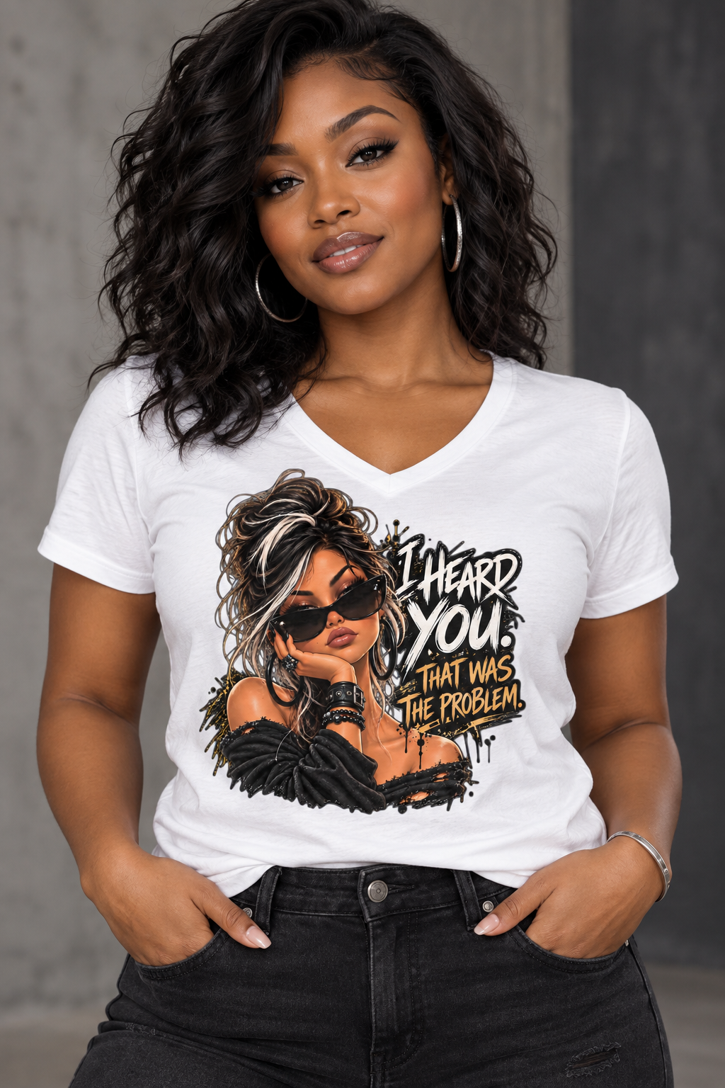 Lady D™ I Heard You Urban Edge Graphic V Neck T Shirt