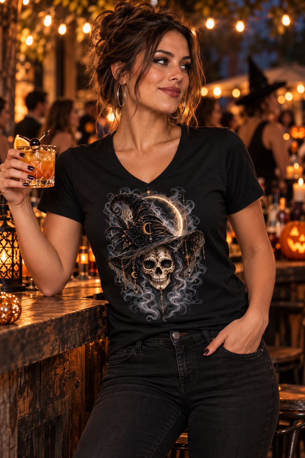 The Gilded Witch Women’s V Neck Halloween T Shirt