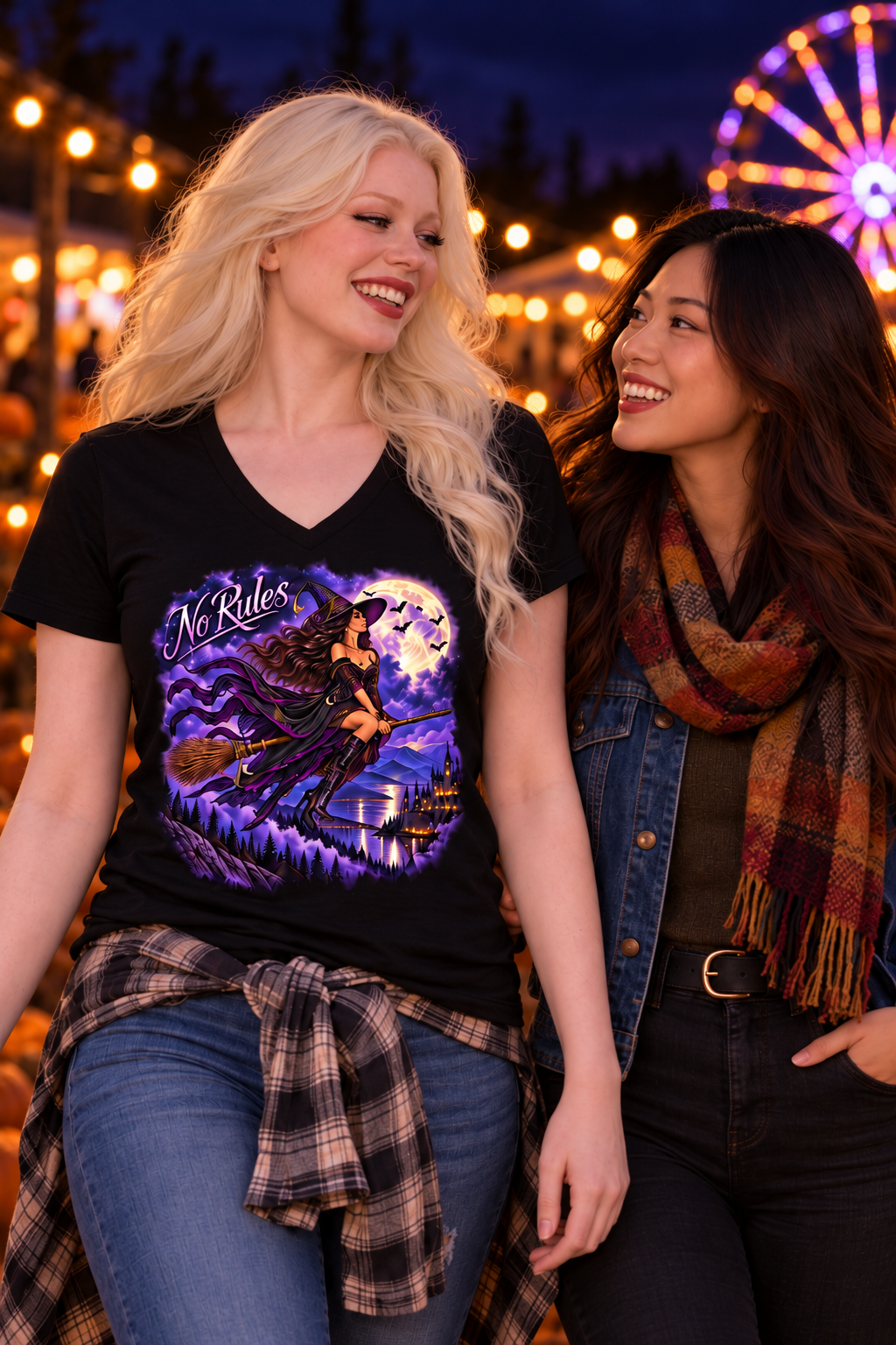 Mystic Witch No Rules Women’s V Neck Gothic Halloween T Shirt