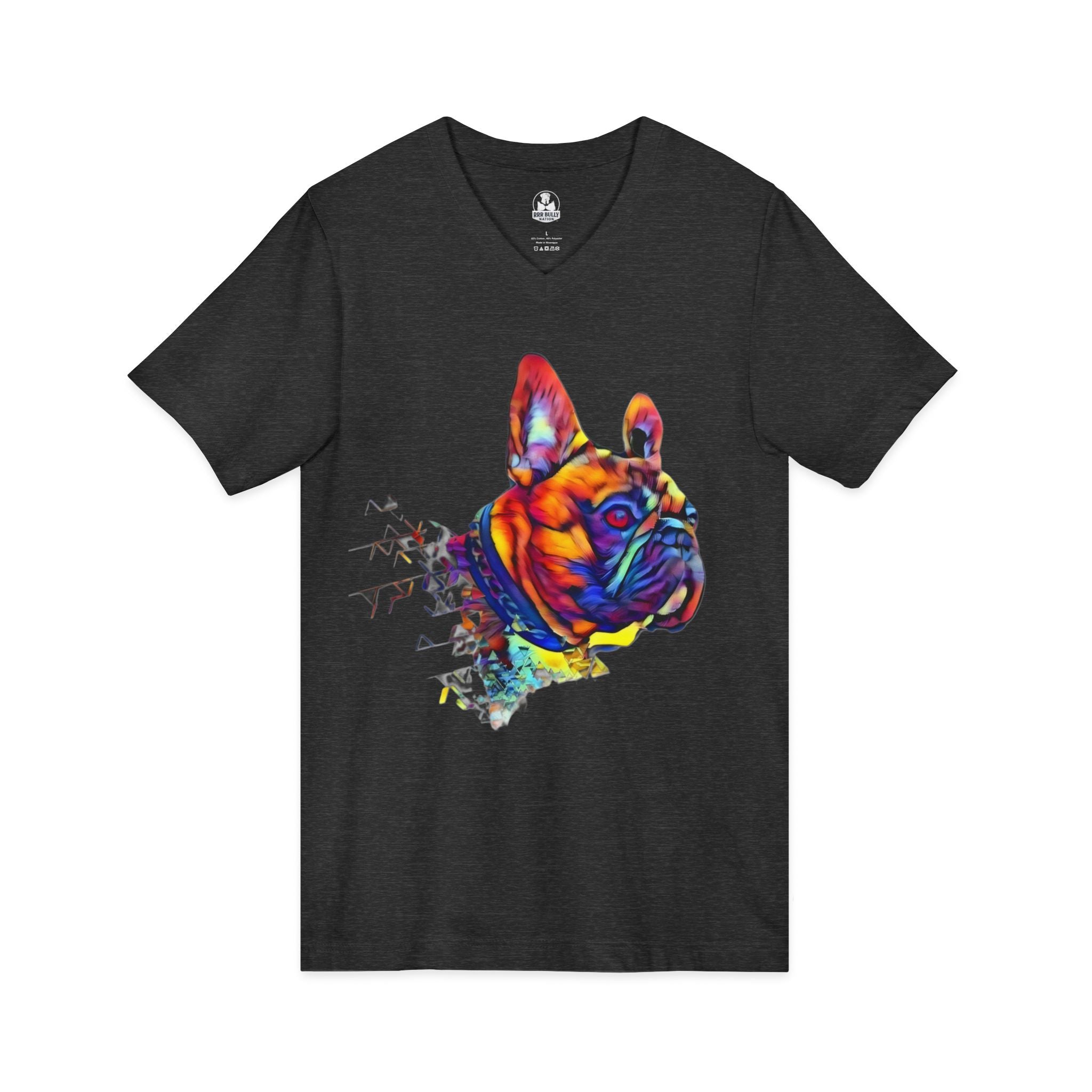 French Bulldog Women’s V-Neck T-Shirt, Colorful Frenchie Graphic Tee, Dog Lover Gift for Women, French Bulldog Art Shirt, Spectrum™