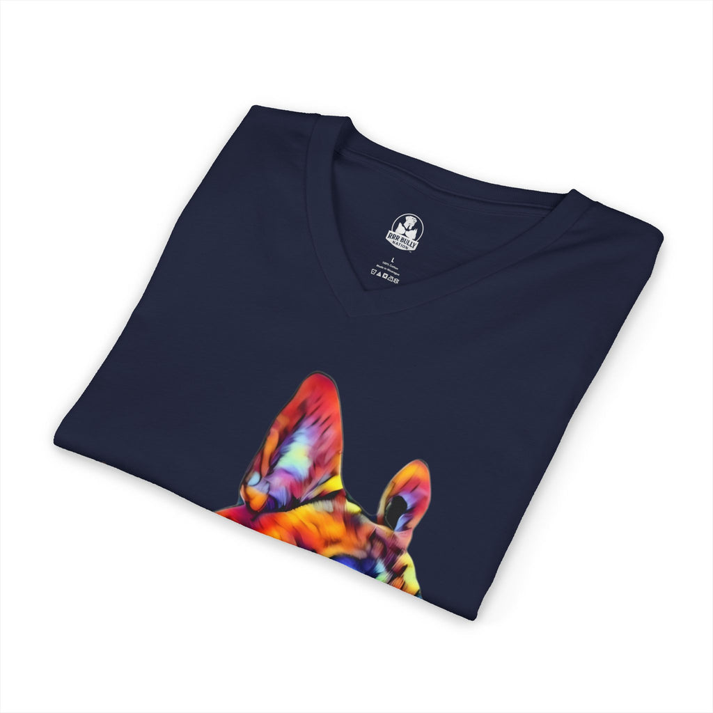 French Bulldog Women’s V-Neck T-Shirt, Colorful Frenchie Graphic Tee, Dog Lover Gift for Women, French Bulldog Art Shirt, Spectrum™