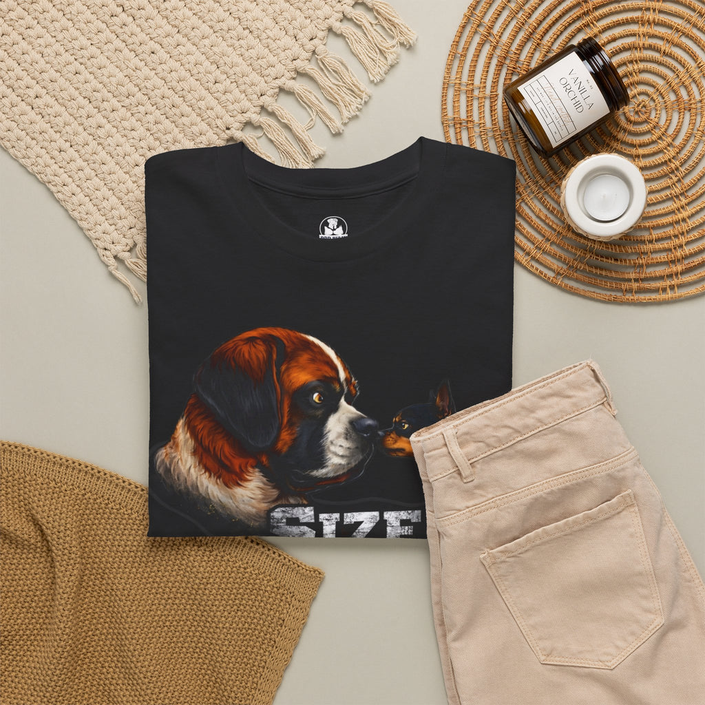Saint Bernard Shirt, Miniature Pinscher Gift, Funny Dog Lover Tee, Size Doesn’t Matter Shirt, Dog Humor T-Shirt, Unisex Cotton Tee