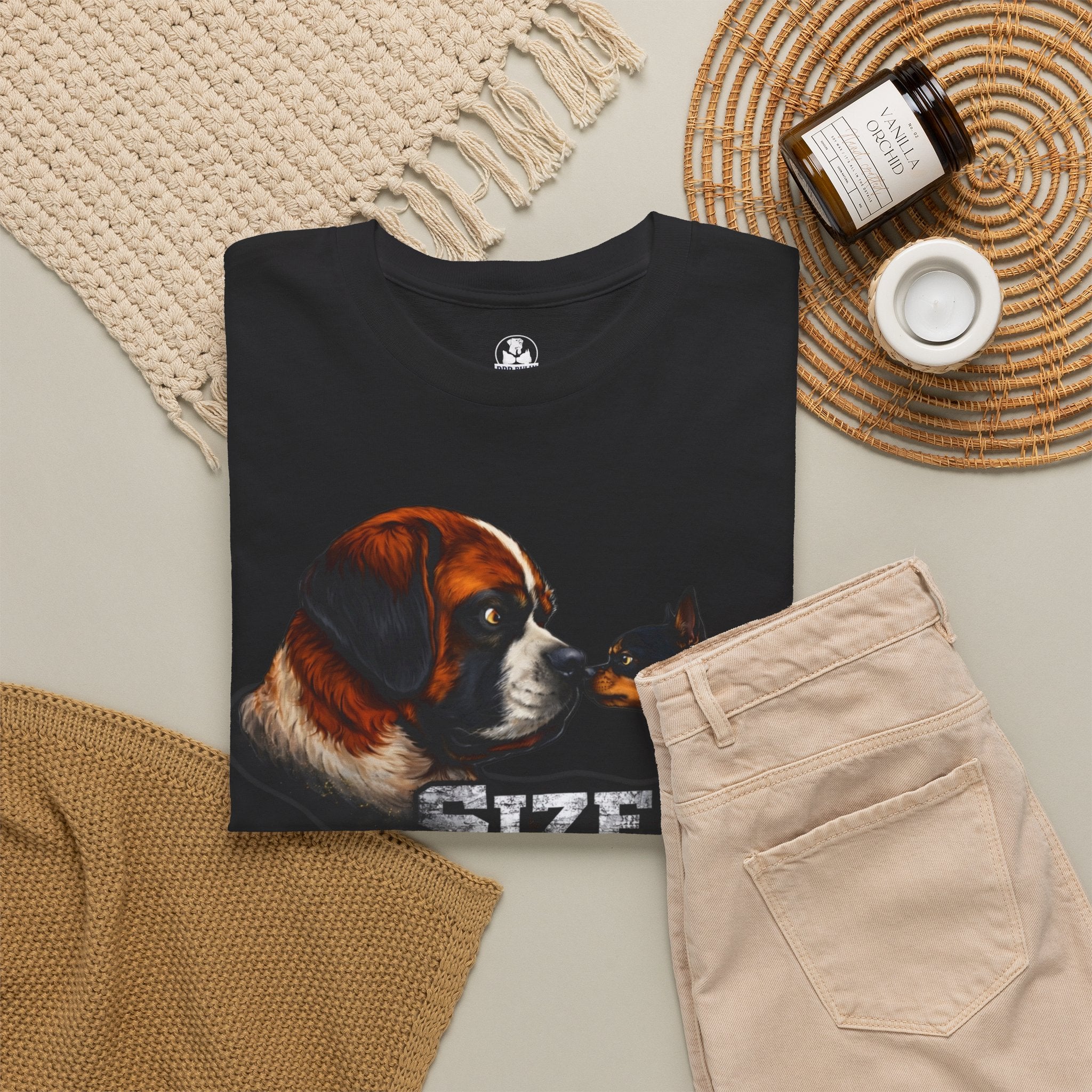 Saint Bernard Shirt, Miniature Pinscher Gift, Funny Dog Lover Tee, Size Doesn’t Matter Shirt, Dog Humor T-Shirt, Unisex Cotton Tee