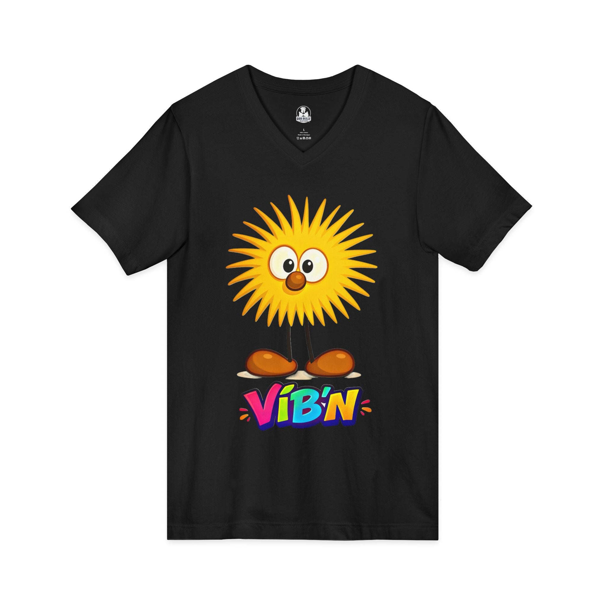 Vib’n IG-Man Women’s V-Neck Shirt, WhimsyWear Graphic Tee, Funny Cartoon Character V-Neck, Happy Vibes Women’s Tee, Positive Energy Shirt