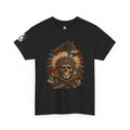 Spirit Guardian™ Native American Wolf Skull T-Shirt | Indigenous Heritage Graphic Tee | Tribal Headdress Warrior Art | Unisex Heavy Cotton Shirt