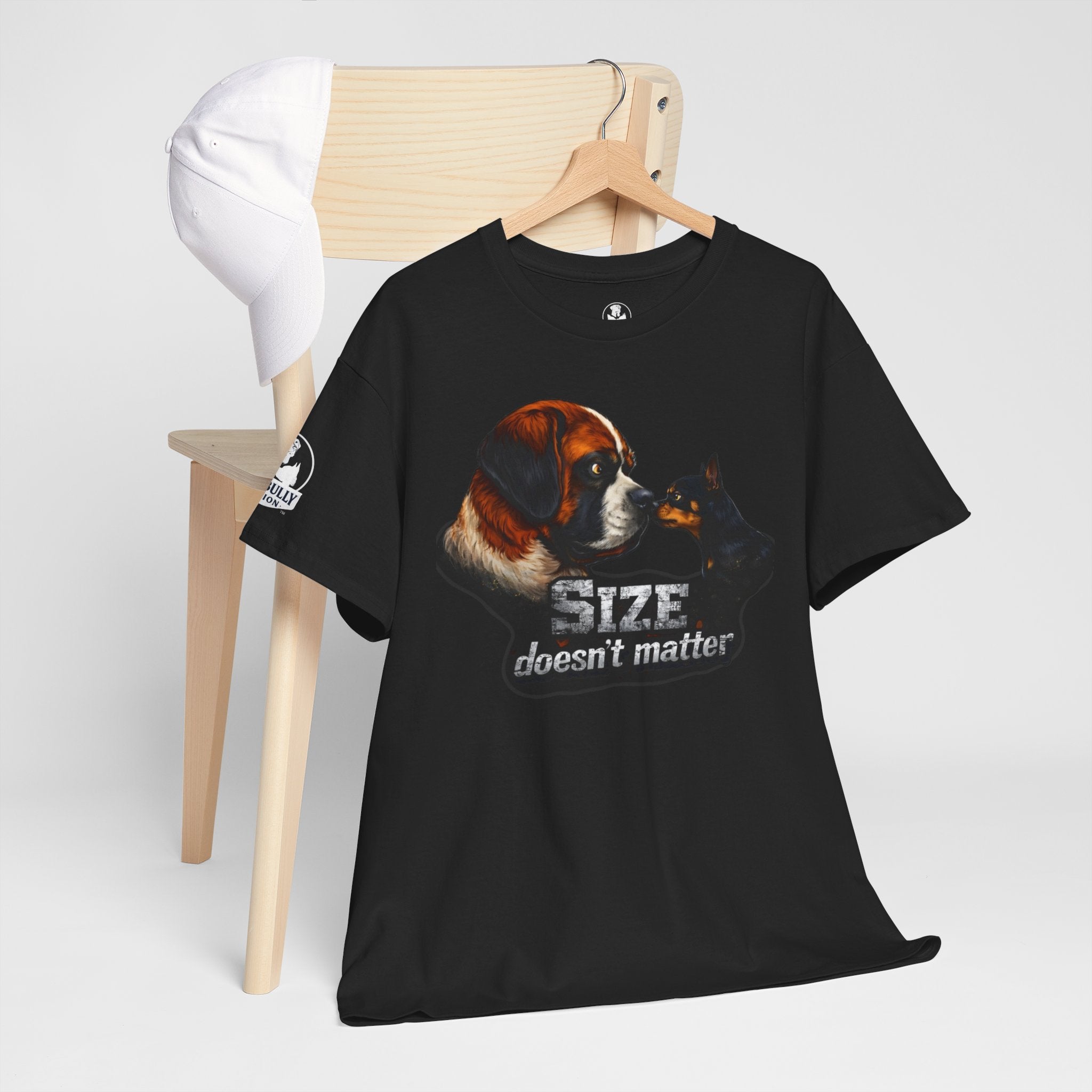 Saint Bernard Shirt, Miniature Pinscher Gift, Funny Dog Lover Tee, Size Doesn’t Matter Shirt, Dog Humor T-Shirt, Unisex Cotton Tee