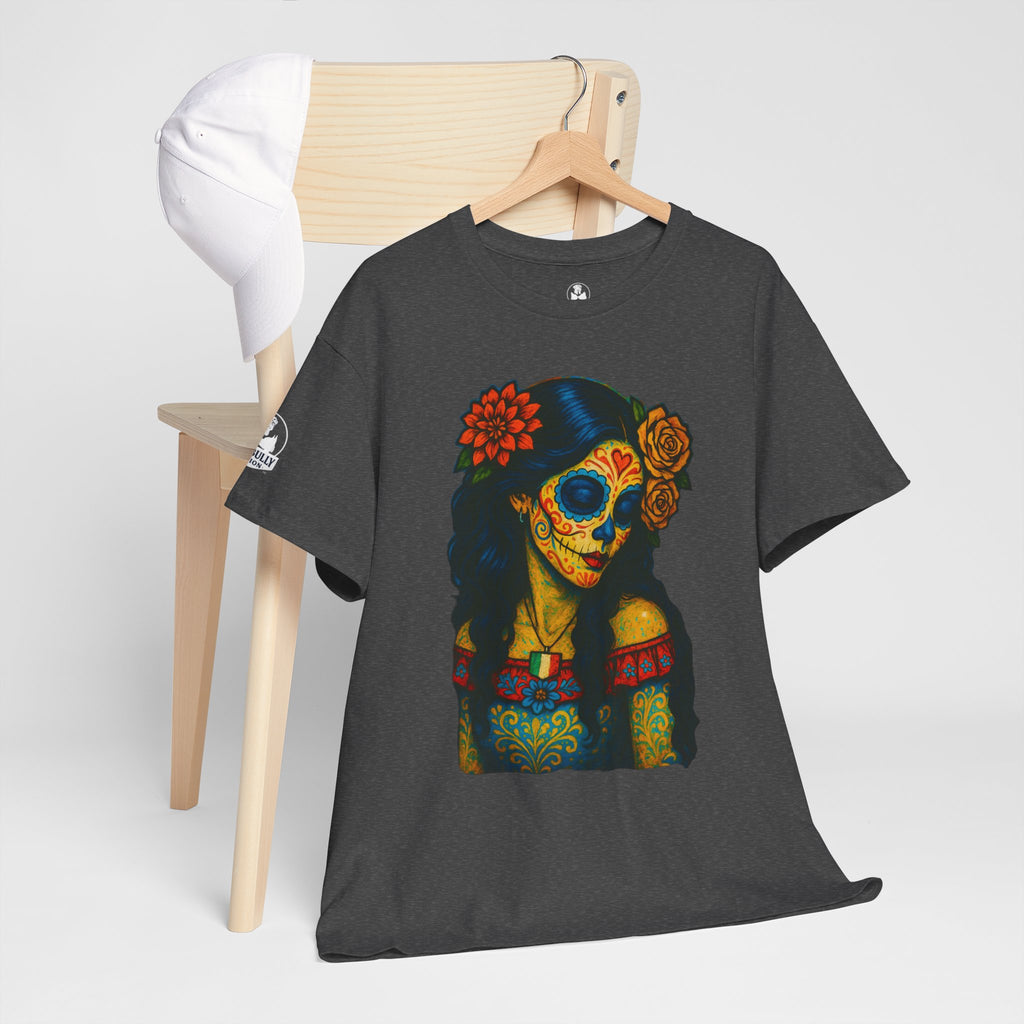 Sugar Skull Woman Shirt, Day of the Dead Graphic Tee, Colorful Skull Art Shirt, Dia de los Muertos Gift, Gothic Art T-Shirt, Unisex Cotton Tee