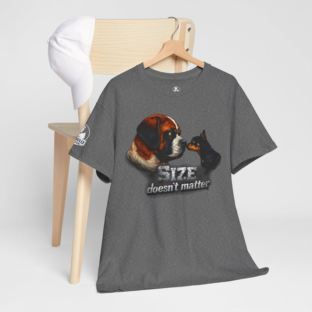 Saint Bernard Shirt, Miniature Pinscher Gift, Funny Dog Lover Tee, Size Doesn’t Matter Shirt, Dog Humor T-Shirt, Unisex Cotton Tee