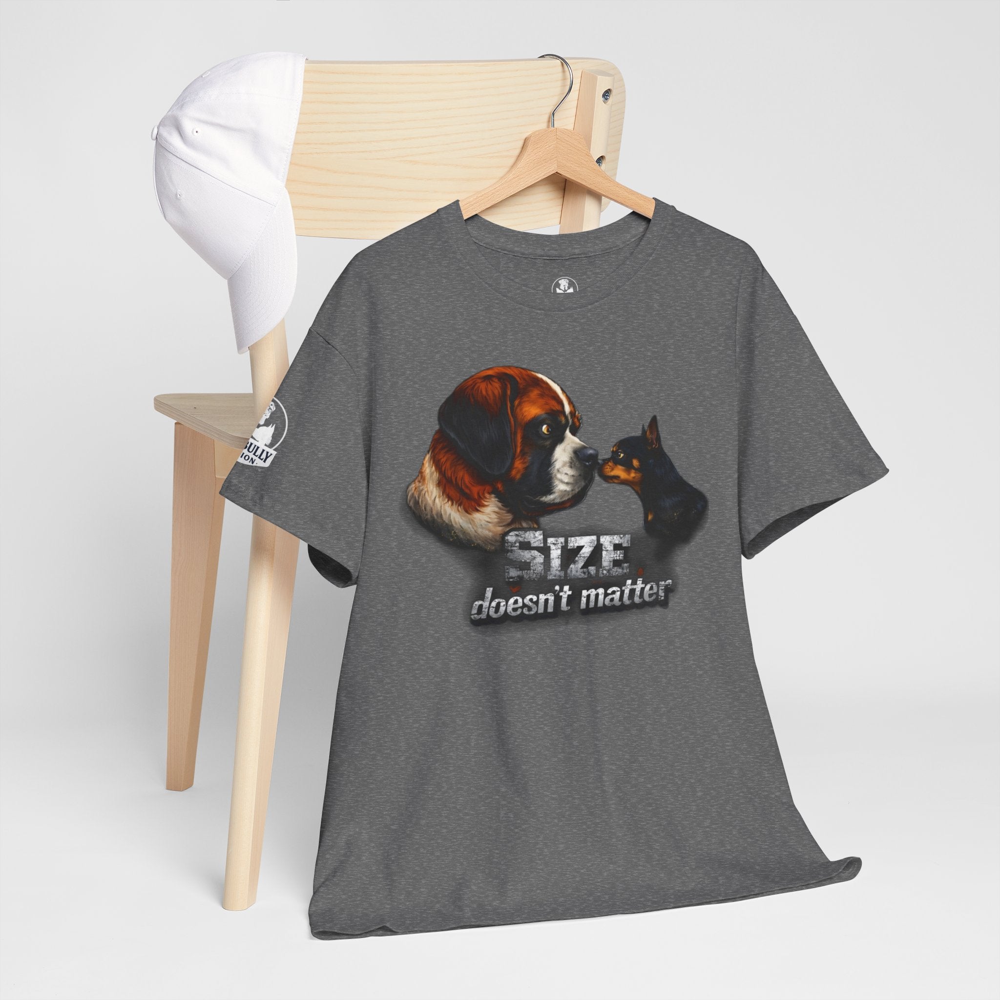 Saint Bernard Shirt, Miniature Pinscher Gift, Funny Dog Lover Tee, Size Doesn’t Matter Shirt, Dog Humor T-Shirt, Unisex Cotton Tee