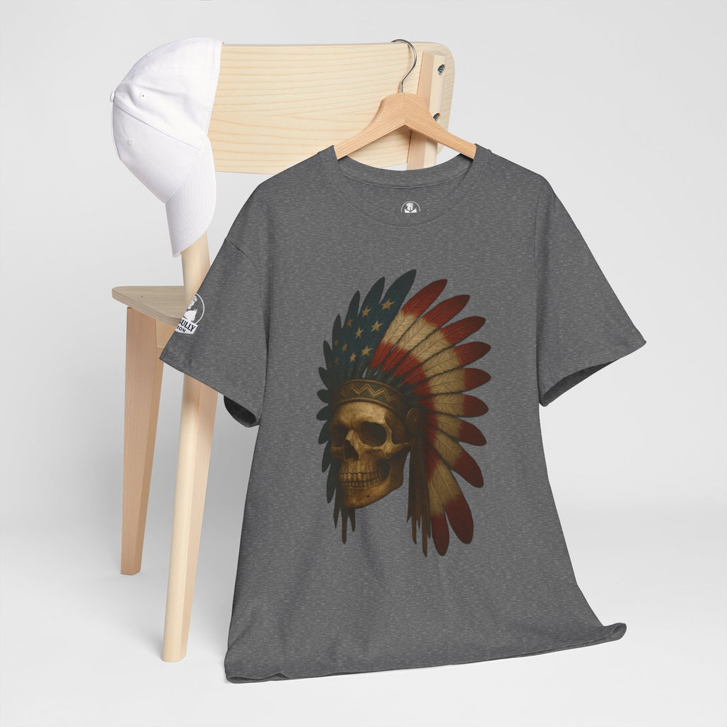 Native American Skull T-Shirt | Legacy™ | Indigenous Heritage Graphic Tee, Warrior Spirit Shirt, Urban Edge Unisex Crew Neck Cotton Tee