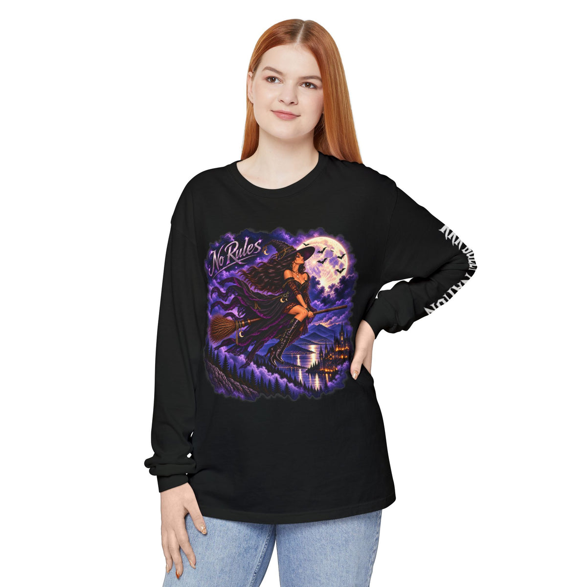 Mystic Witch No Rules Long Sleeve Gothic Halloween T Shirt