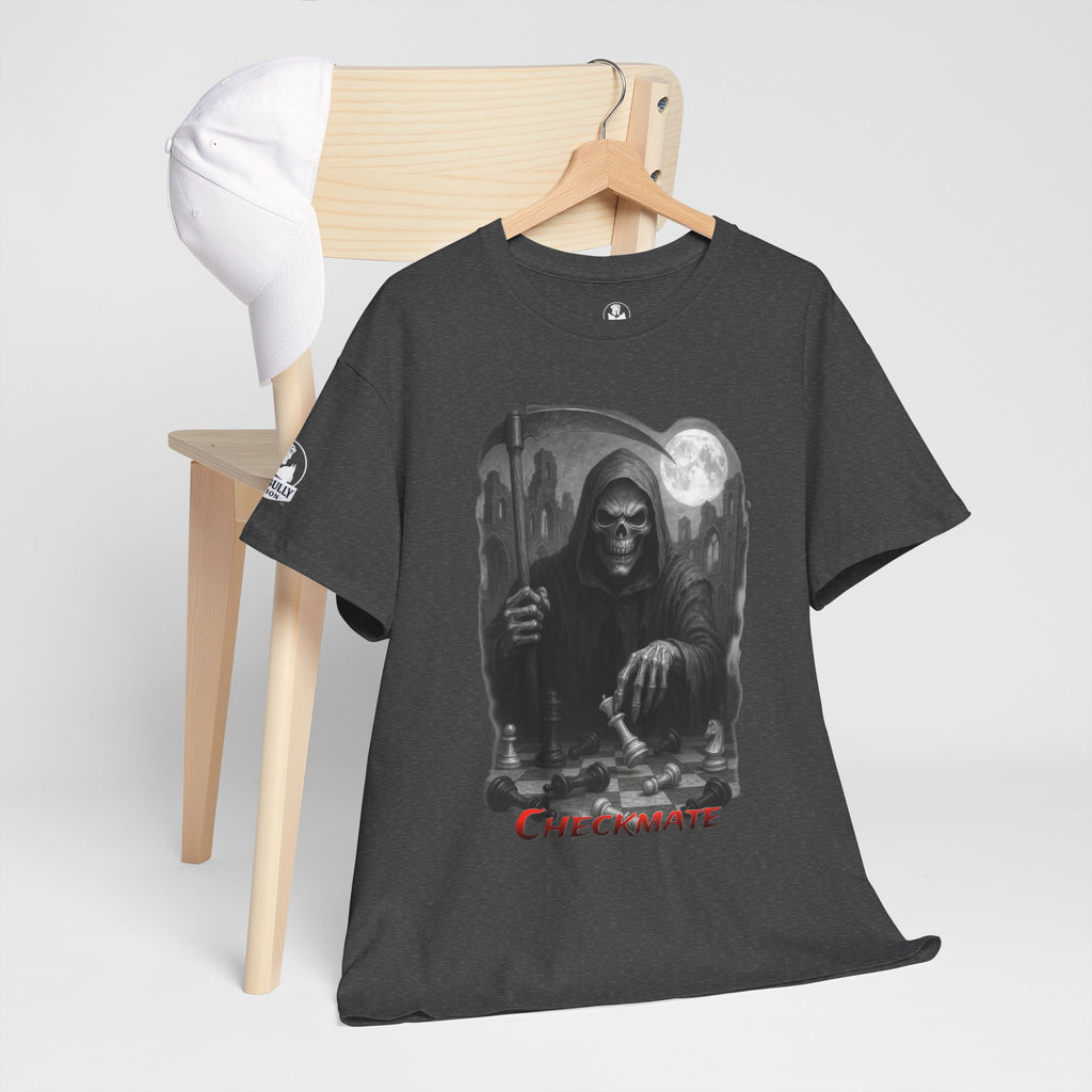 Grim Reaper Checkmate T-Shirt, Gothic Chess Graphic Tee, Dark Streetwear Shirt, Skull and Chessboard Apparel, Urban Edge™ Checkmate