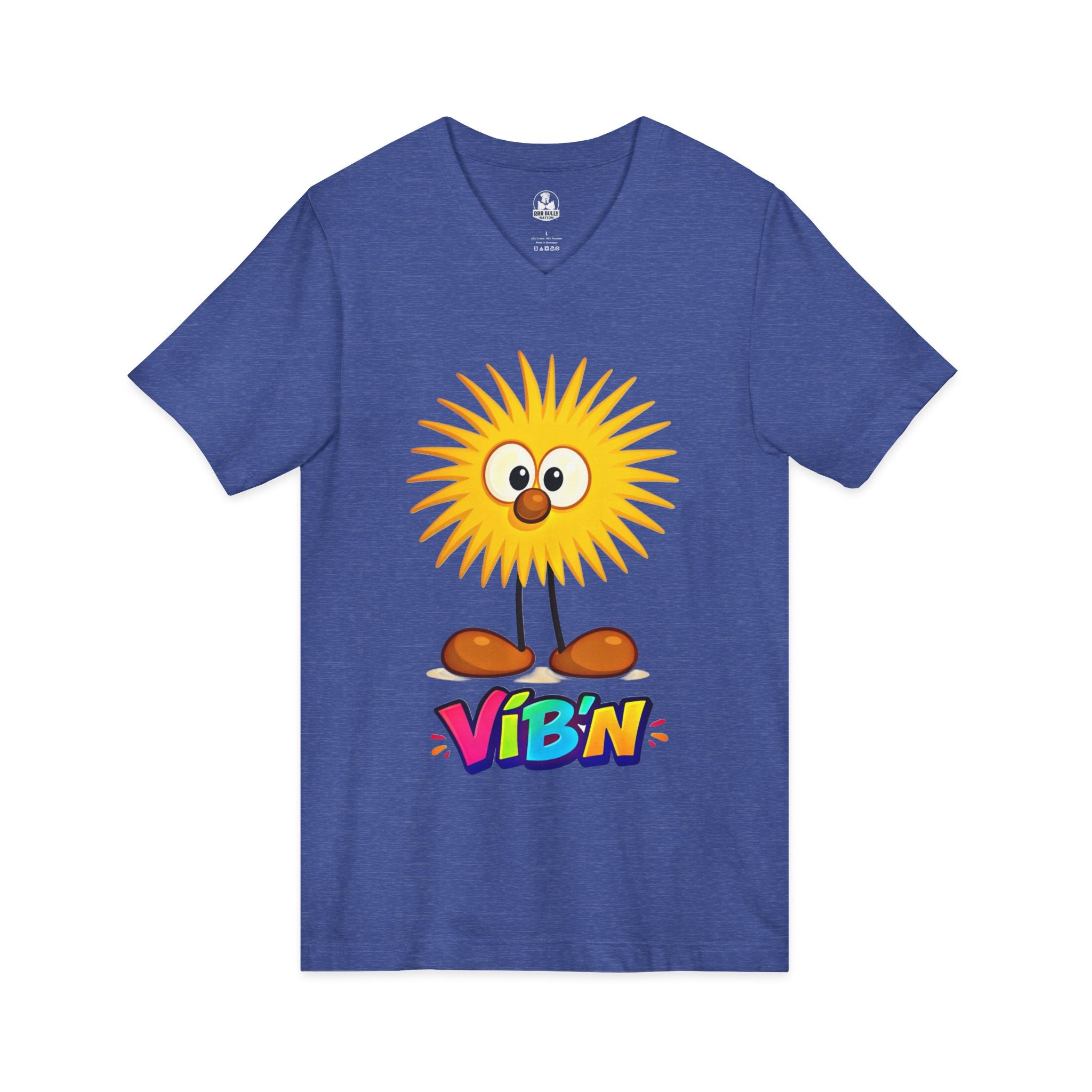 Vib’n IG-Man Women’s V-Neck Shirt, WhimsyWear Graphic Tee, Funny Cartoon Character V-Neck, Happy Vibes Women’s Tee, Positive Energy Shirt