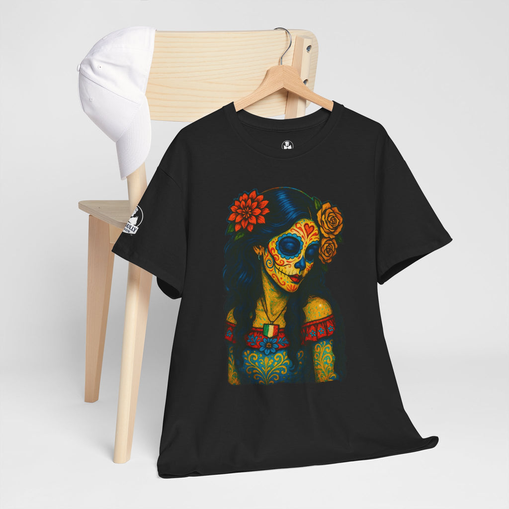 Sugar Skull Woman Shirt, Day of the Dead Graphic Tee, Colorful Skull Art Shirt, Dia de los Muertos Gift, Gothic Art T-Shirt, Unisex Cotton Tee