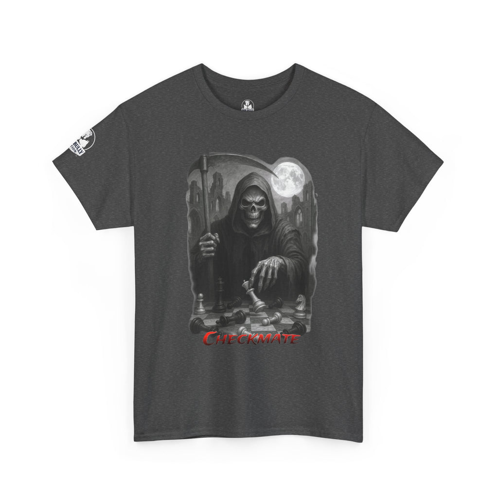 Grim Reaper Checkmate T-Shirt, Gothic Chess Graphic Tee, Dark Streetwear Shirt, Skull and Chessboard Apparel, Urban Edge™ Checkmate