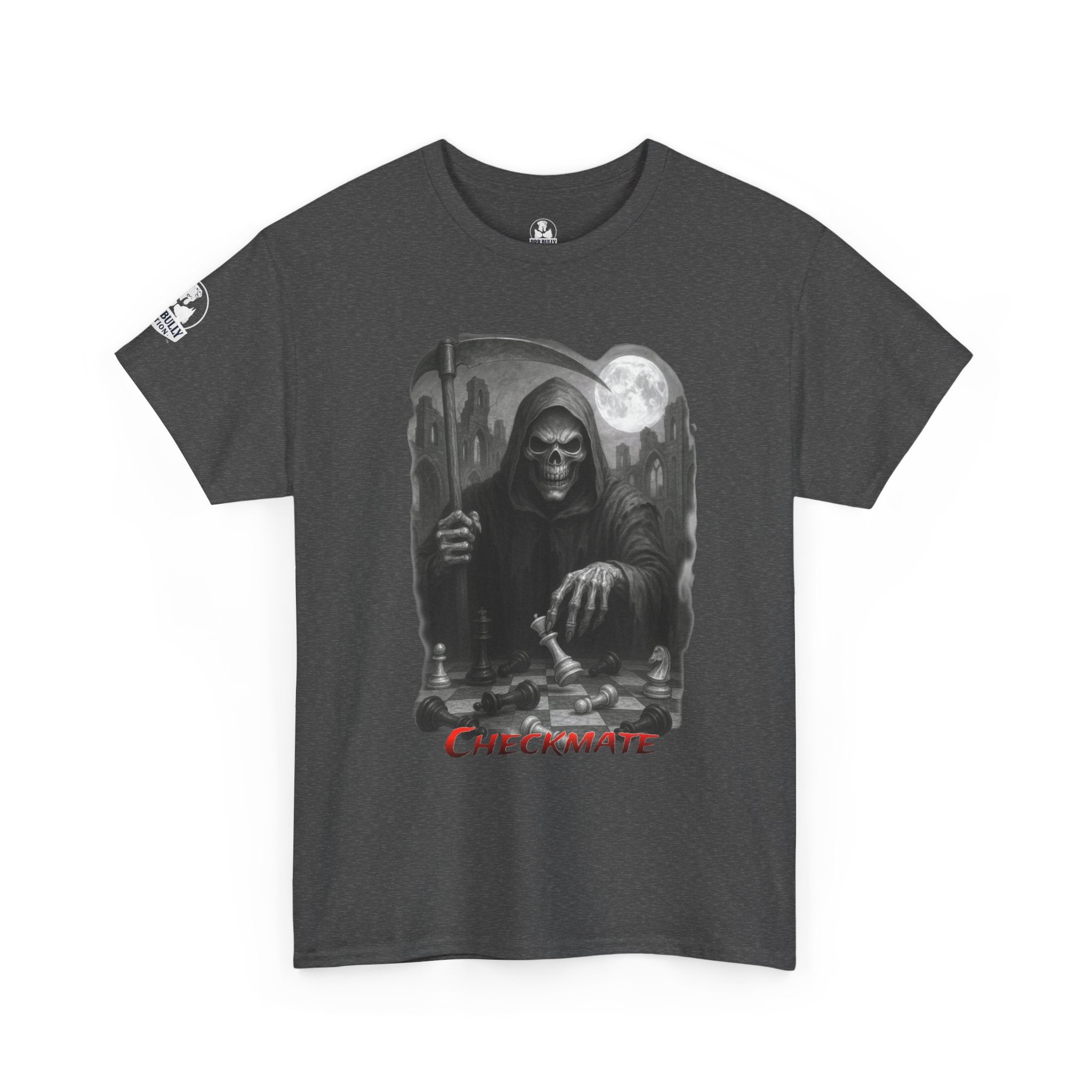 Grim Reaper Checkmate T-Shirt, Gothic Chess Graphic Tee, Dark Streetwear Shirt, Skull and Chessboard Apparel, Urban Edge™ Checkmate
